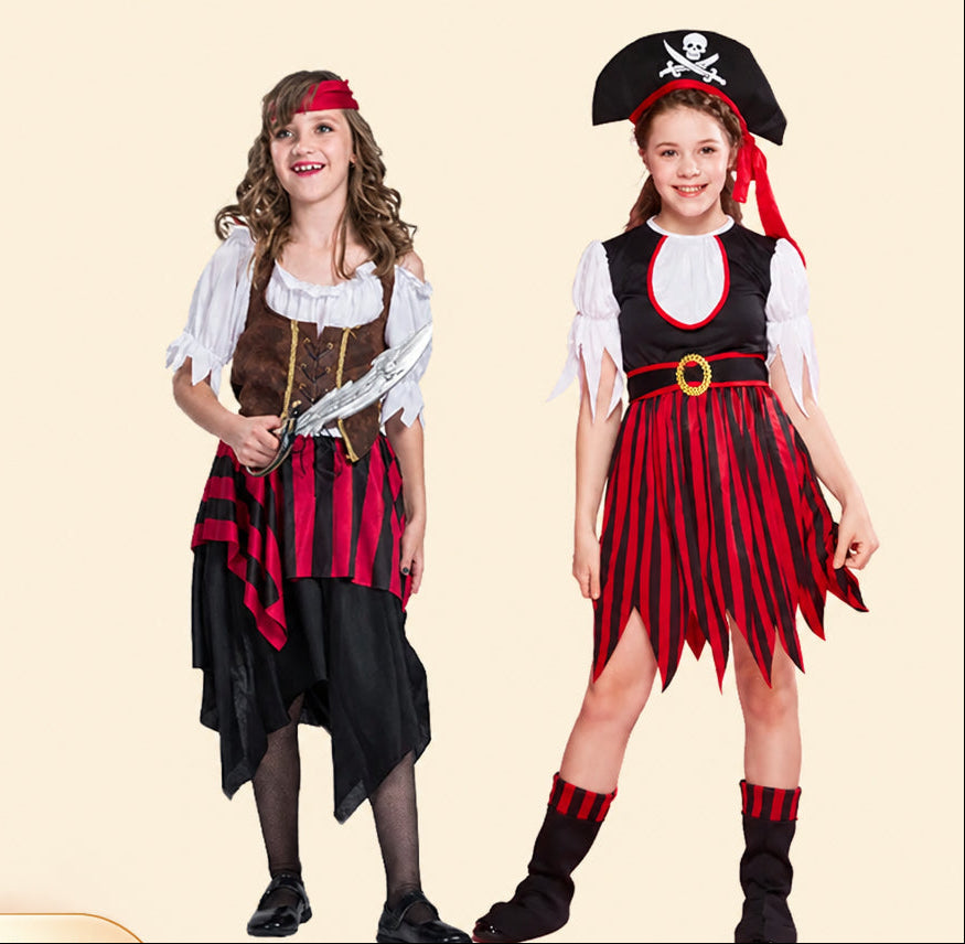 Halloween Children's Costume Costume Performance Costume Performance Costume Pirates of the Caribbean New Red and Black Striped Suit