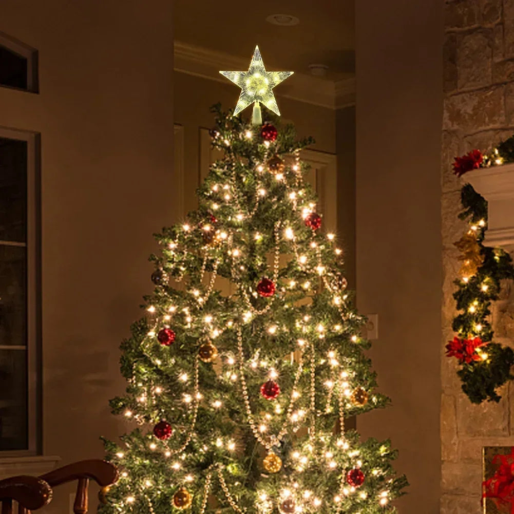 15CM LED Transparent Five-pointed Star Merry Christmas Tree Toppers Cristmas Decorations for Home Xmas Ornaments Navidad