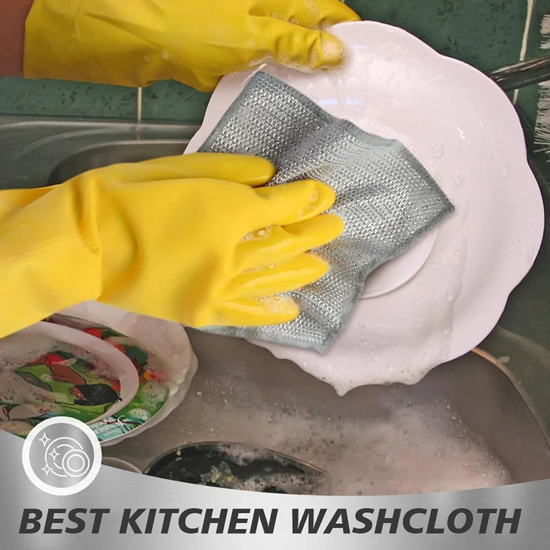 Magic Cleaning Cloth Double-sided Metal Steel Wire Rags Kitchen Dishcloth Scouring Pad Pot Washdishing Cloths Towel Clean Tools