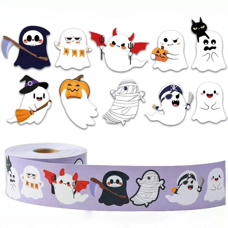 Halloween Decor - 500Pcs/Roll Funny Stickers with Pumpkin, Ghost, Skull, Spider, Bat Design for Phone Graffiti