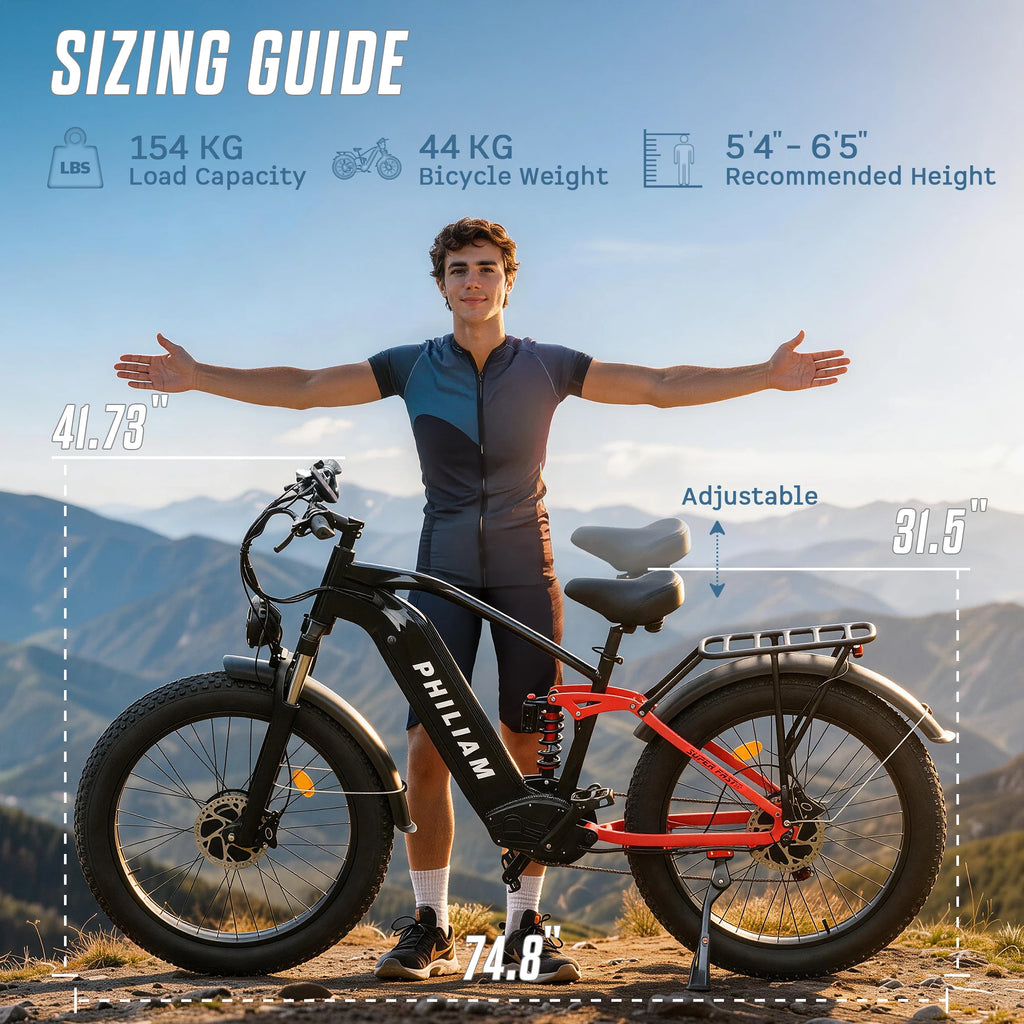 PHILIAM E-bike 3000W Dual Motor 52V 23AH Battery 60KM/H Fat Tire Electric Bike 7-Speed 4-Piston Hydraulic Brakes Adult Electric Bicycle