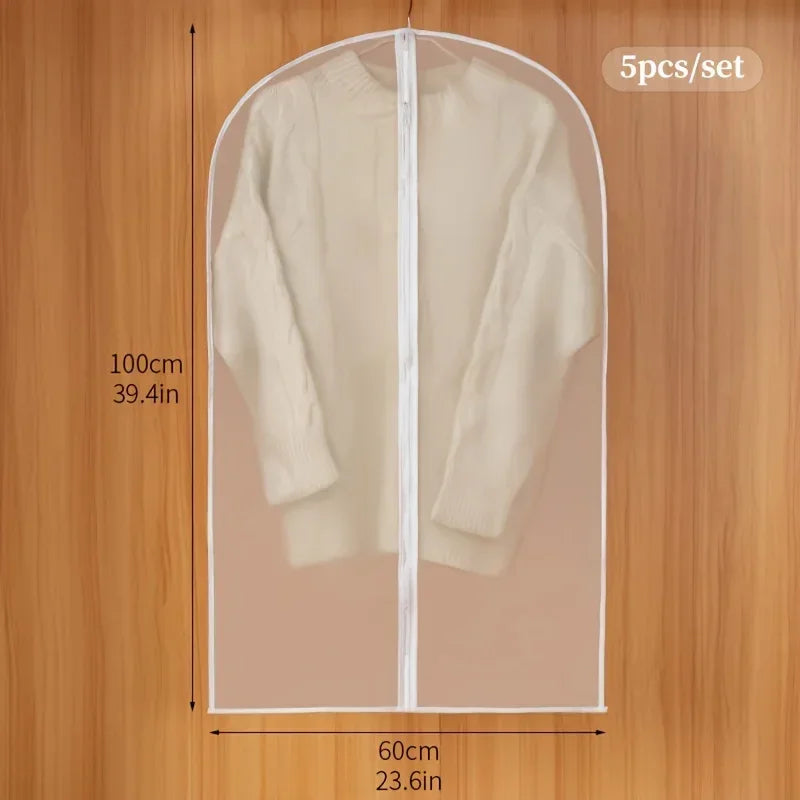 5pcs Dust proof Garment Protector Cover Bag Enclosed Clothes Cover with Zipper Clothes Bags Hanging Durable Clothes Storage Bag