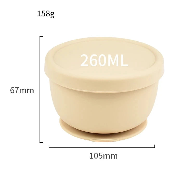 Silicone Suction Bowl with Lid, 260ML - Non-Spill Baby Feeding Bowl, Secure Suction Base for Toddlers, Learning Self-Feeding