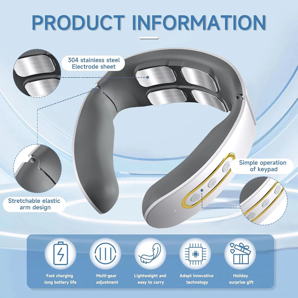 Portable Electric Neck & Shoulder Massager USB Rechargeable Heating Hot Pressing Magnetic Pulse Neck Massage Instrument 6 Modes