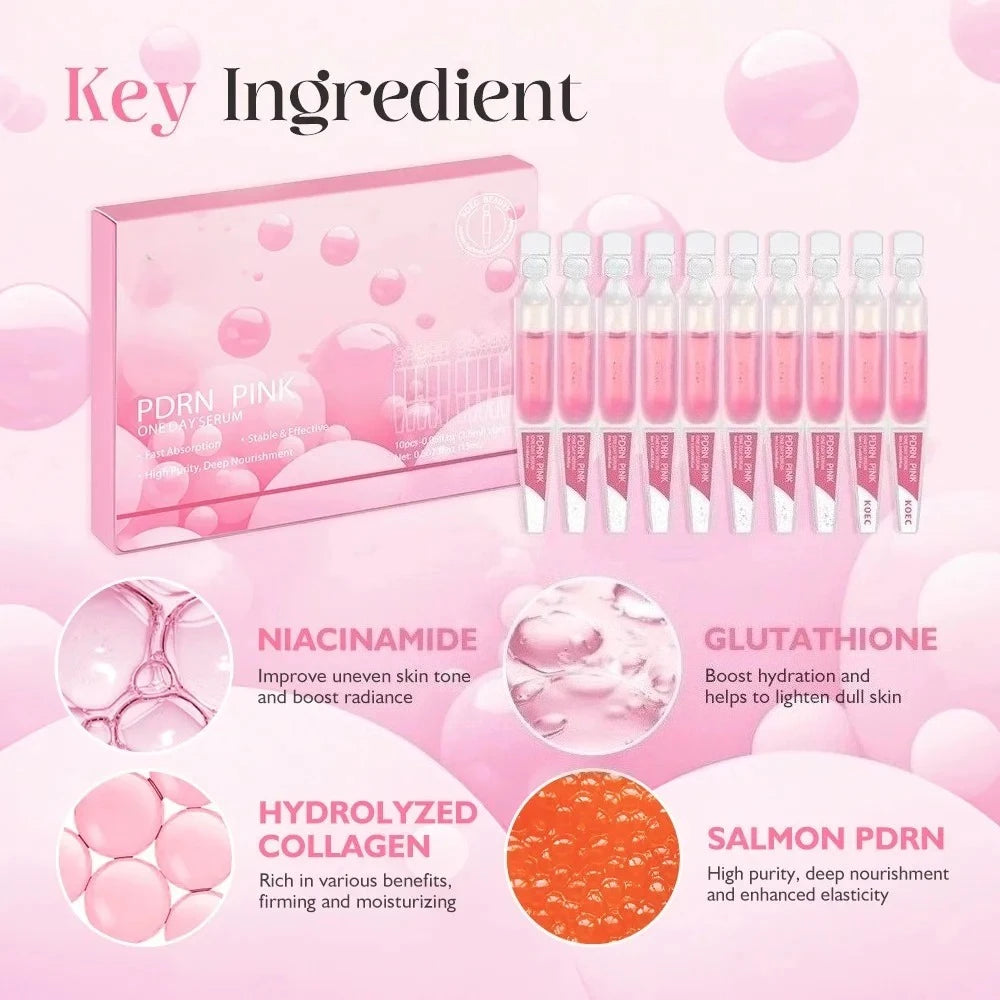 10Vials/Box PDRN Pink One Day Serum Firming Hydrating Ampoule Oil Control Pore Refining Smoothing Skin Rejuvenation Essence