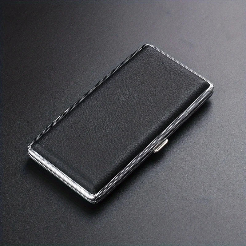 1Pc New Leather Metal Cigarette Case Holds 14 Cigarettes for Cigarettes, Extra Long Cigarette Case with Enlarged PU Leather