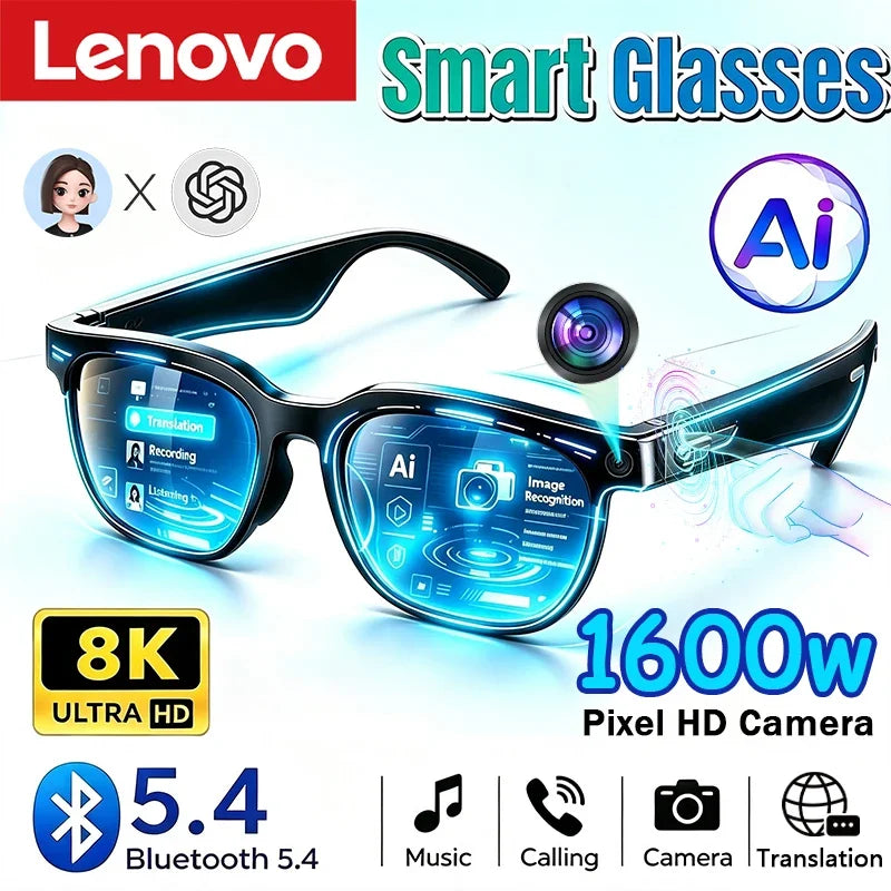 Lenovo Smart Glasses 2026 New AI Translation Bluetooth Conversation Recording Listening to Music Smart Sunglasses for Men and Women