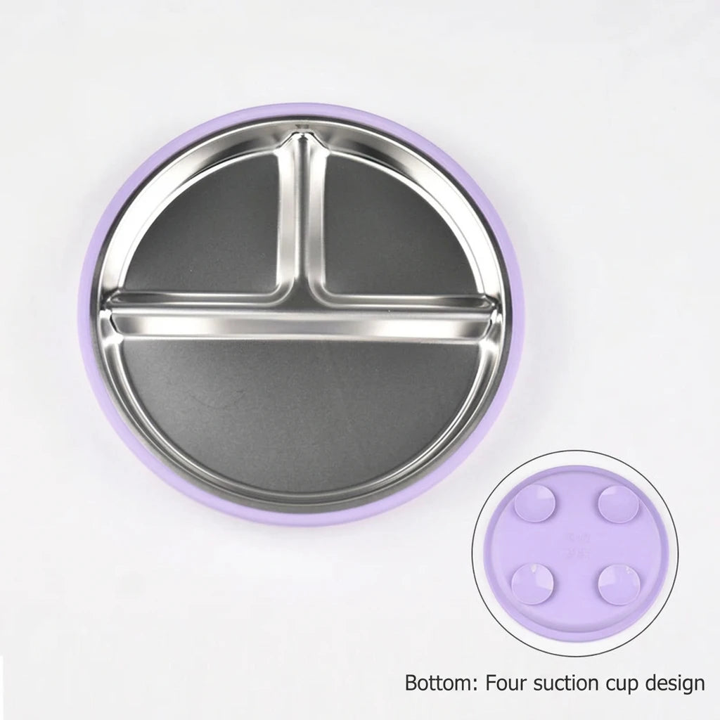 New 1PCS Stainless Steel Plate Detachable Suction Dishes Baby Feeding Sucker Bowl Food Grade Silicone Food Tray Tableware