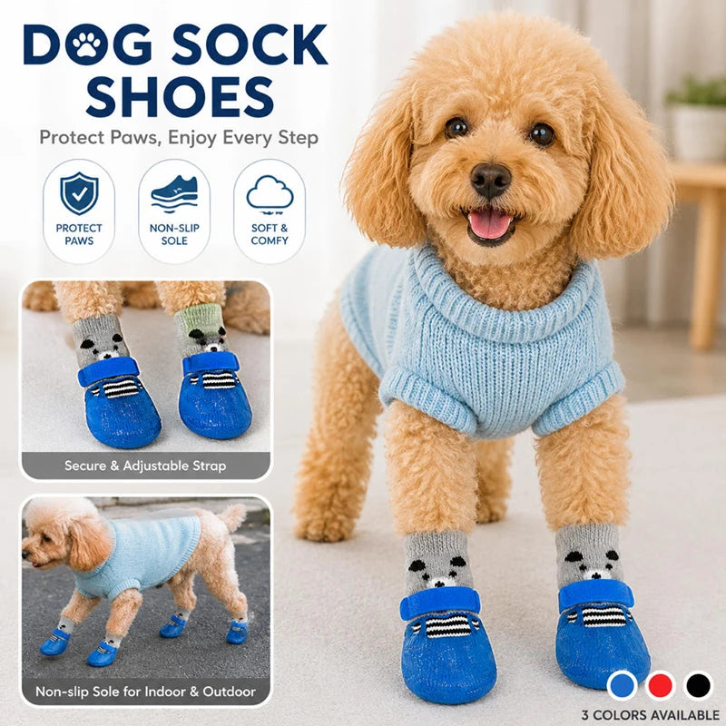 Autumn Winter Pet Dog Shoes Socks Waterproof Cat Dog Rubber Socks Non-slip Dog Rain Snow Boots Socks Dog Knitting Warm Socks