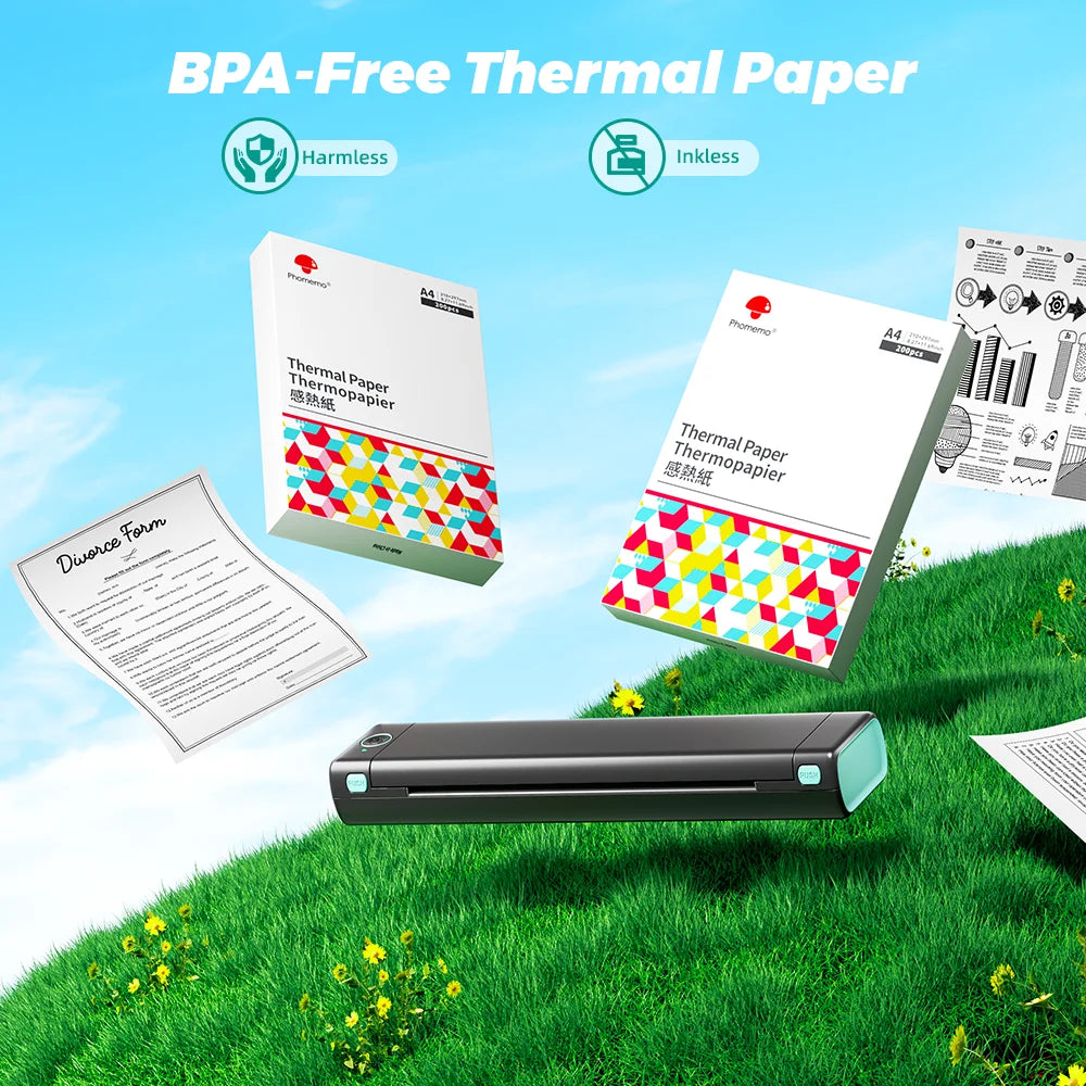 Phomemo Thermal Paper A4 Printer Paper Quick-Dry Paper Compatible with M08F M832 Portable Printer for Office,Business 100 Sheets