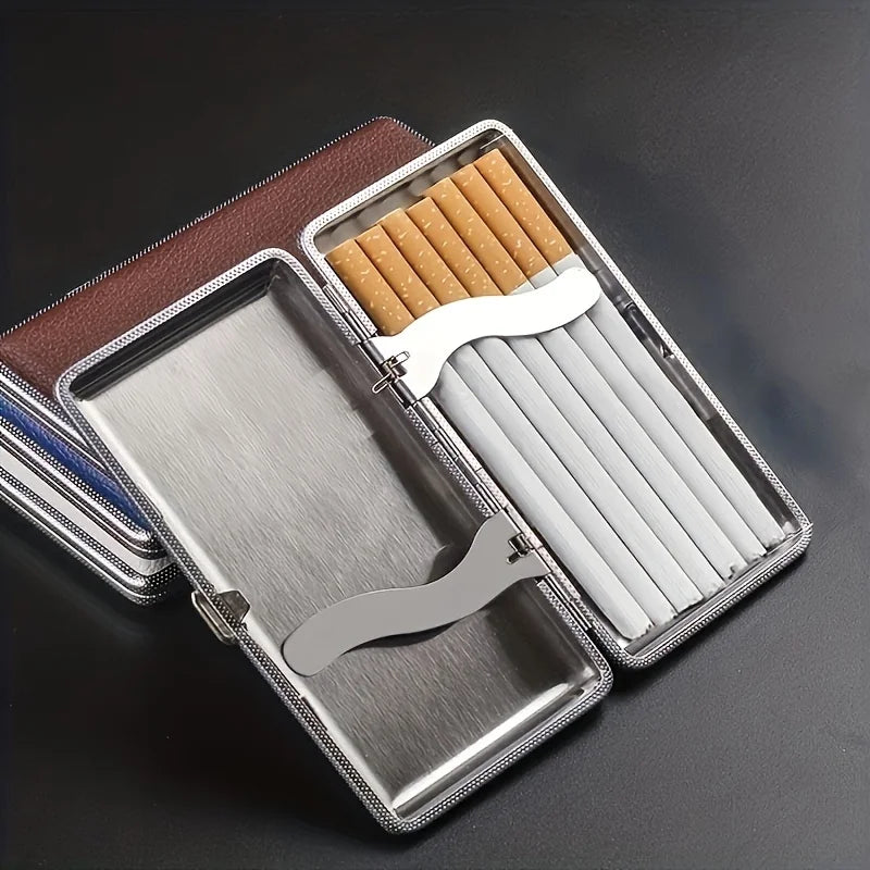 1Pc New Leather Metal Cigarette Case Holds 14 Cigarettes for Cigarettes, Extra Long Cigarette Case with Enlarged PU Leather