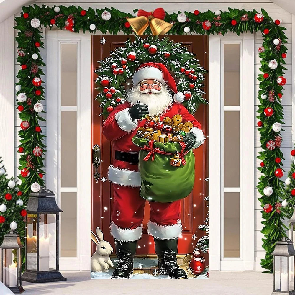 Christmas Door Hanging Banner Merry Christmas Decoration For Home  Navidad Christmas Wall stickers Xmas Gift New Year