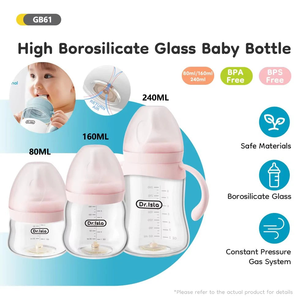 Newborn Feeding Glass Bottles 80/160/240ml High Borosilicate Wide-neck Anti-colic Baby Bottle with Clear Scale GB61