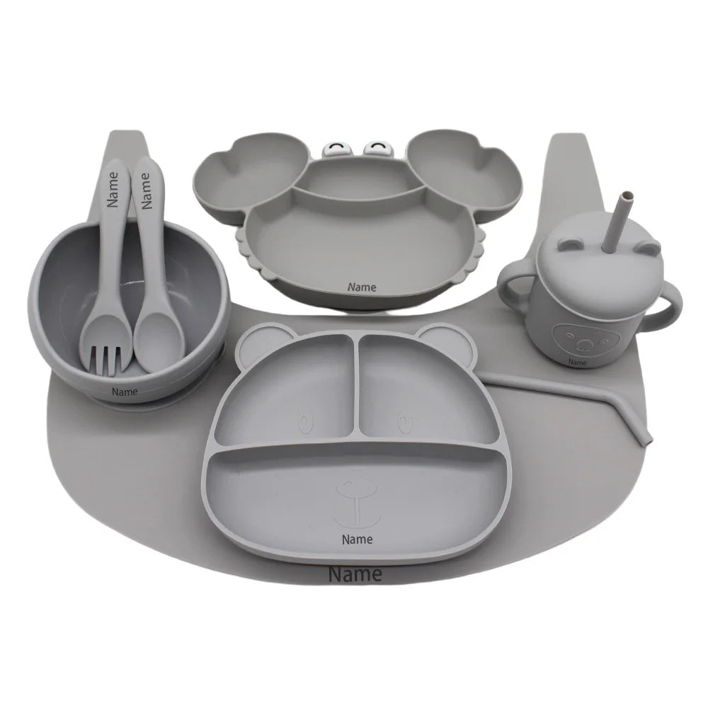 Free Name Printing Children's Tableware Set: Plate, Fork, Spoon, Placemat, Cup for Mealtime Practice Personalized Custom Childre