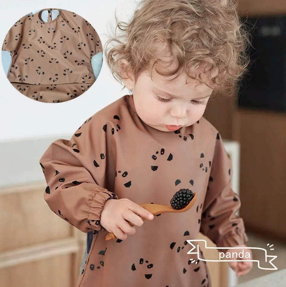 Erduo Newborn Baby Waterproof Feeding Bibs Soft Fabric Infant Apron Long Sleeve School Feeding Bib Eating Accessories