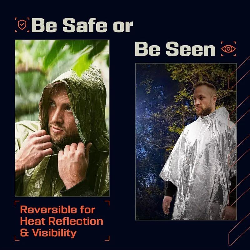 Disposable Aluminum Reflective Poncho Waterproof Windproof Thermal Insulation Rain Coat Anti-Hypothermia Survival Gear for Hikin