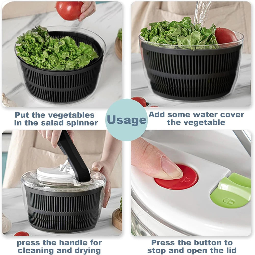 3L Salad Spinner Large Salad Sowl With Lid One-handed Easy Press Salad Spinner Washer Dryer Drainer Mixer JT249