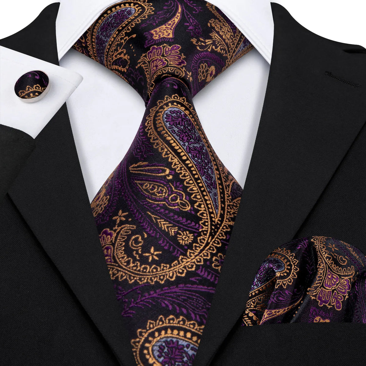 Male Gift Men Tie Set Purple Violet Solid Paisley Striped Wedding Business Tie for Man Necktie Handky Cufflinks Barry.Wang