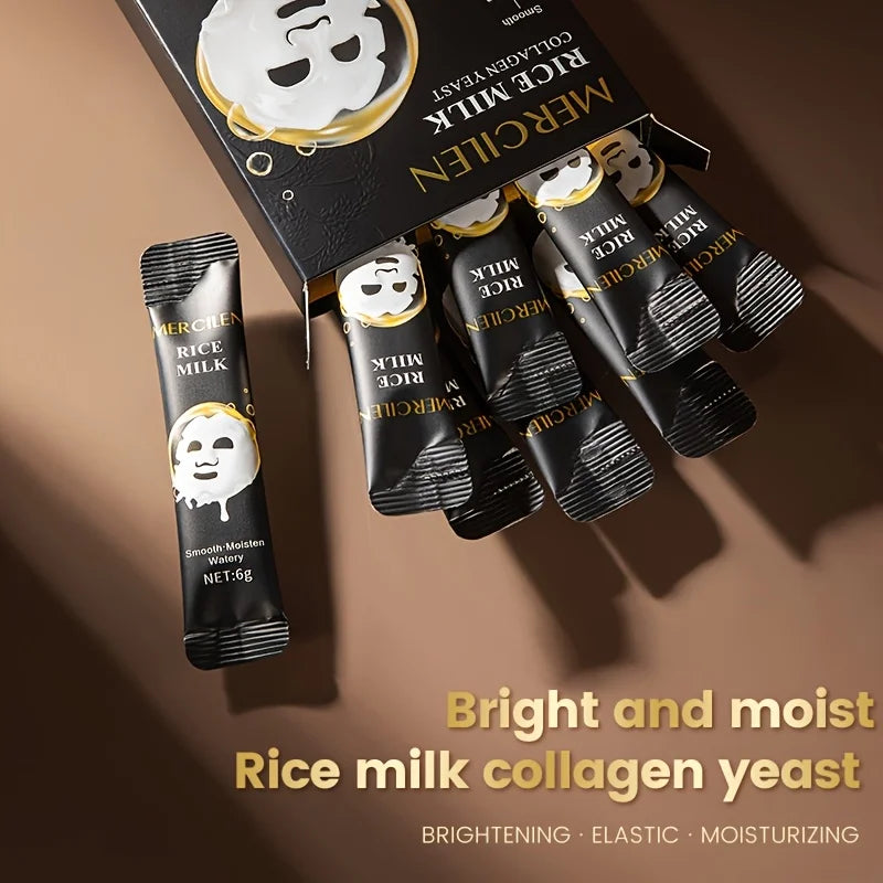 10pcs Mercilen Rice Milk Collagen Yeast Facial Peeling Masks Anti Wrinkles Moisturizing Anti-Aging Tearing Peel-Off Face Mask