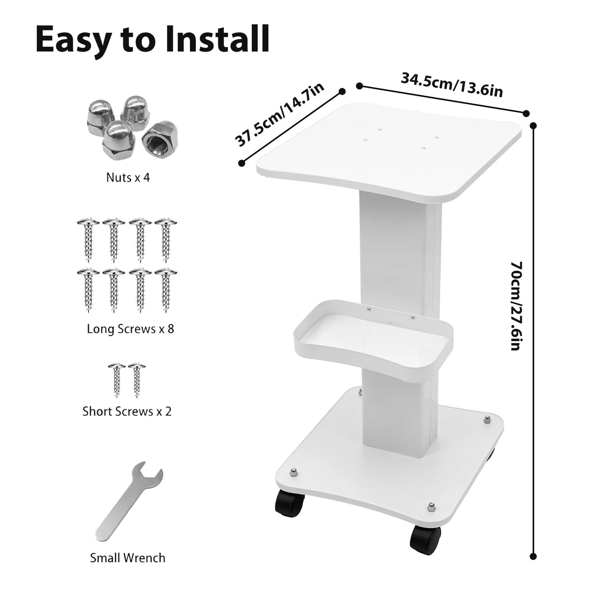 Beauty Salon Trolley Stand 3 Tier Salon Trolley White Beauty Machine Stand 360° Silent Wheels Easy Moving For Facial Beauty Clinic Esthetician Working Cart