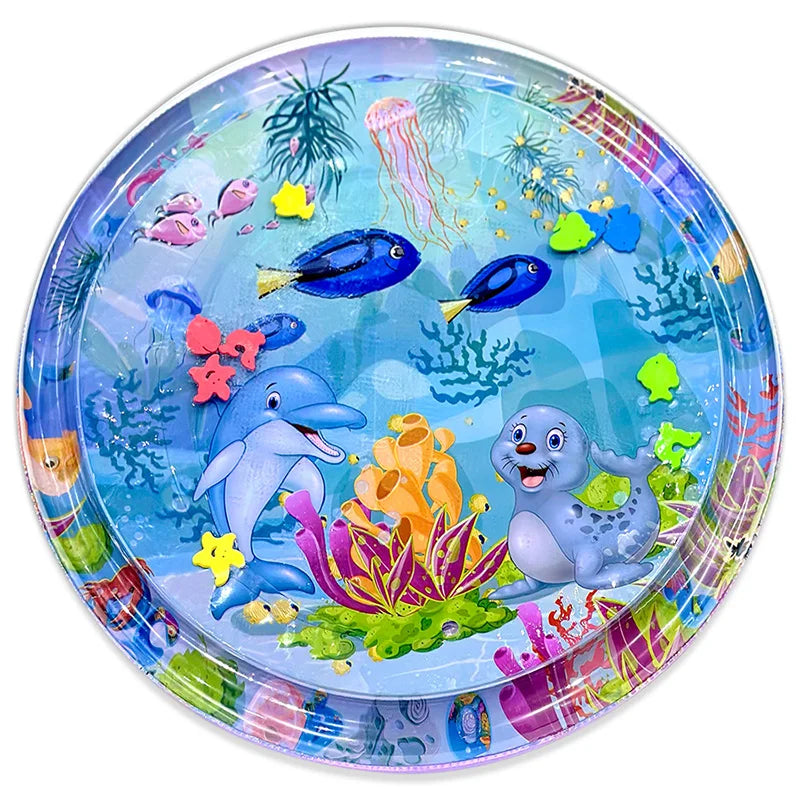 1pc 100cm Large Baby Water Play Mat Dolphin Seal Pattern PVC Inflatable Round Play Mat Cushion Kids Gift
