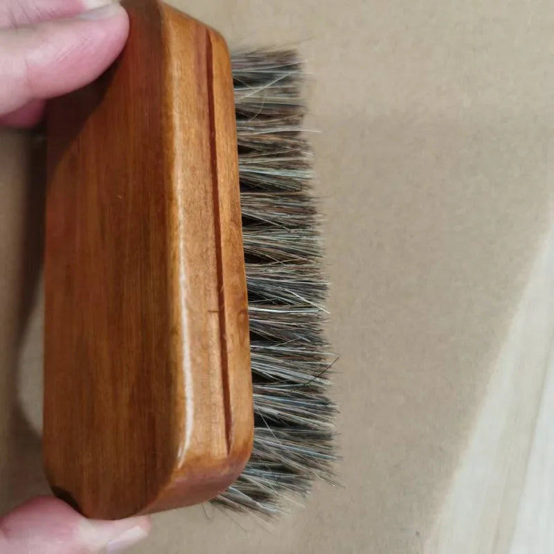 Brown Solid Wood Horsehair Shoe Brush. It Can Be Used for Oiling, Polishing, Removing Dust and Maintaining Leather Products.