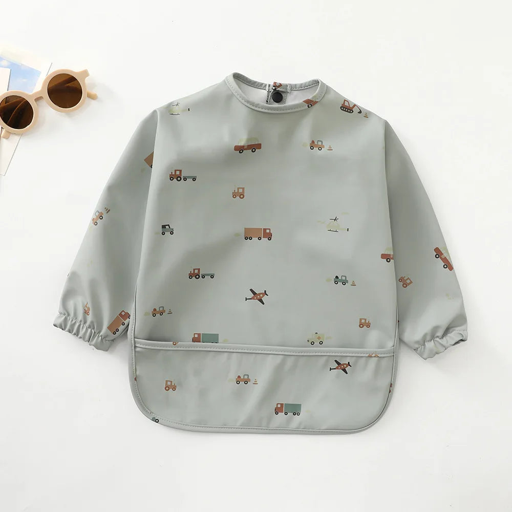 Erduo Newborn Baby Waterproof Feeding Bibs Soft Fabric Infant Apron Long Sleeve School Feeding Bib Eating Accessories