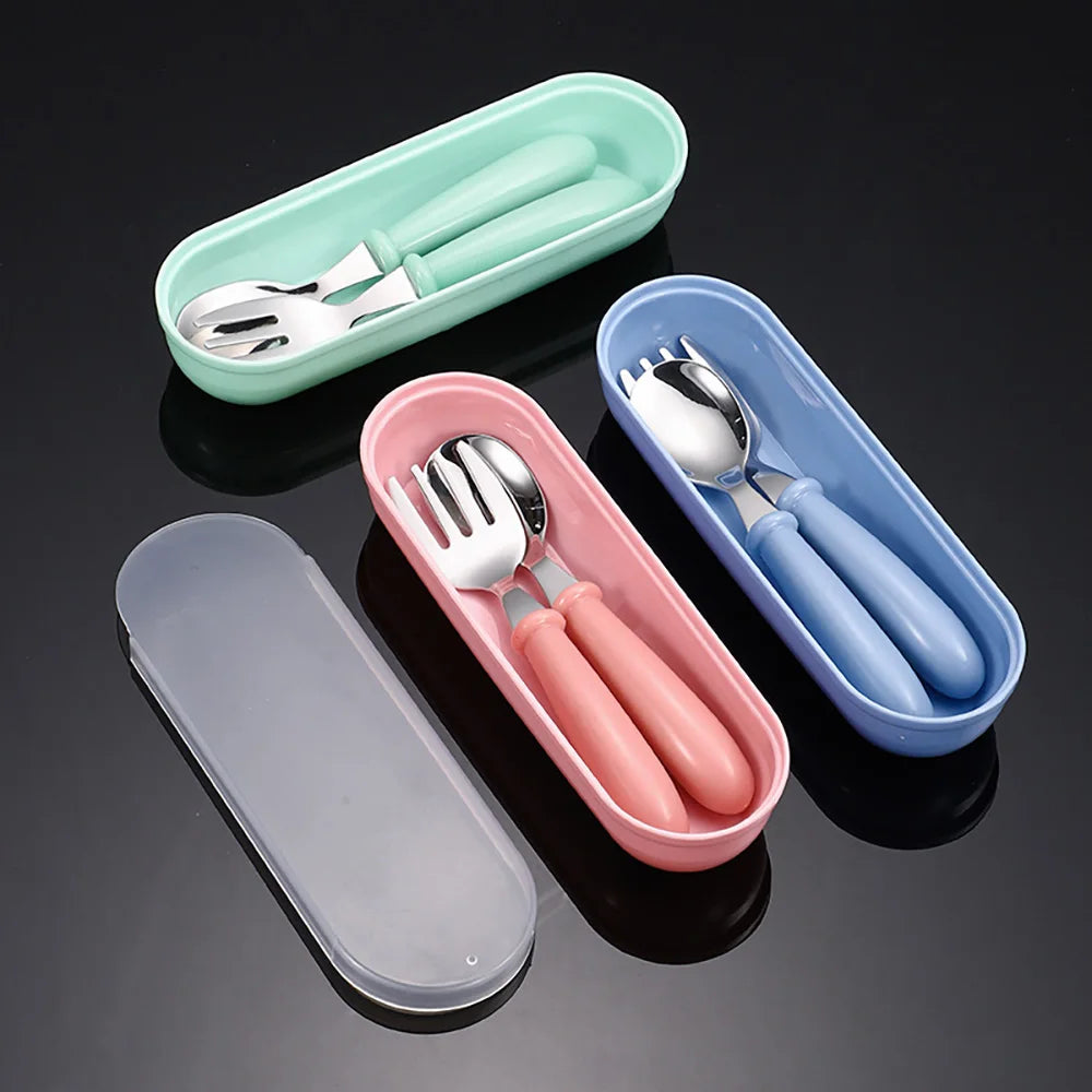 Baby two-piece gadget Tableware set Children's tableware Stainless steel toddler tableware Tableware Cartoon baby food feeding s