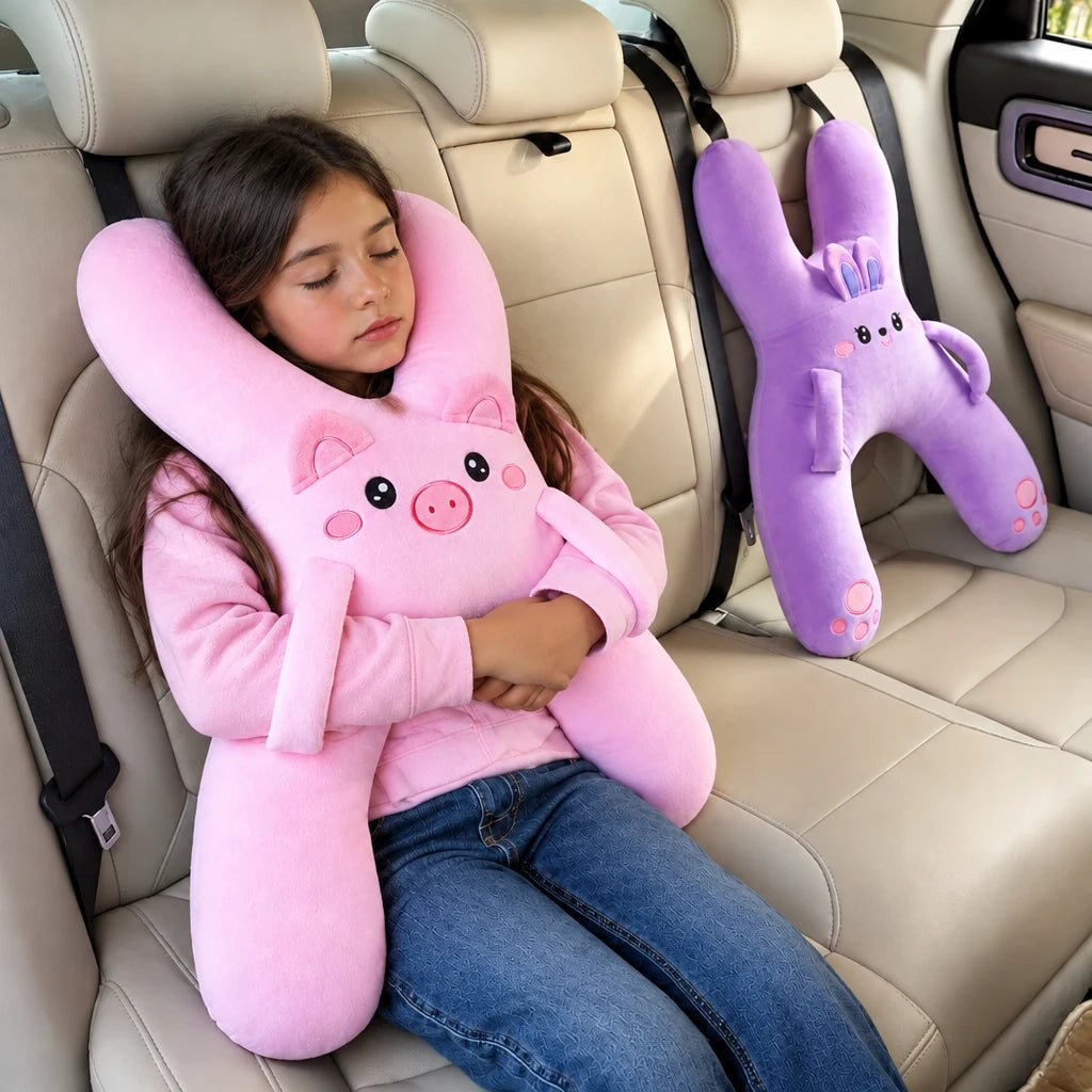 1PC Car Mounted Child Sleeping Pillow Car Cute Cartoon Pillow Car Removable Comfortable Breathable Headrest Lumbar Support ﻿
