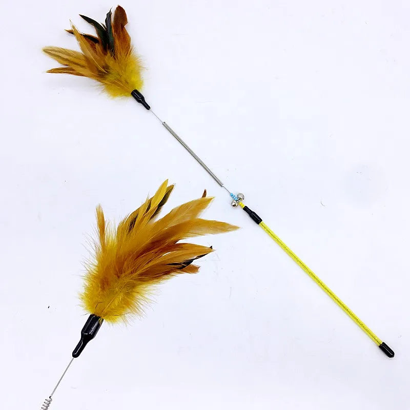 Cat Toy Feather Wand Teaser Interactive Spring Handle Kitten Toy with Bell Training Stick Pet Supplies