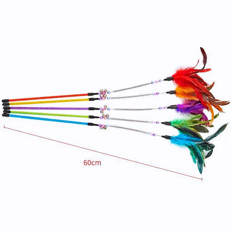 Cat Toy Feather Wand Teaser Interactive Spring Handle Kitten Toy with Bell Training Stick Pet Supplies