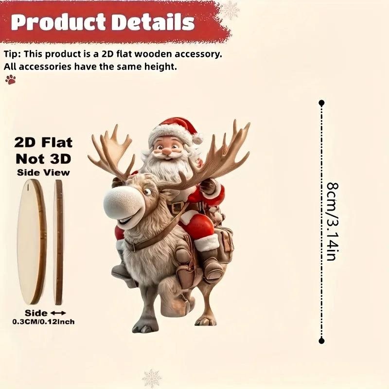 8/16/24Pcs Christmas Wooden Bicycle Santa Claus 2D Flat Wooden Pendant Christmas Tree Decoration Perfect Holiday Gift Decor