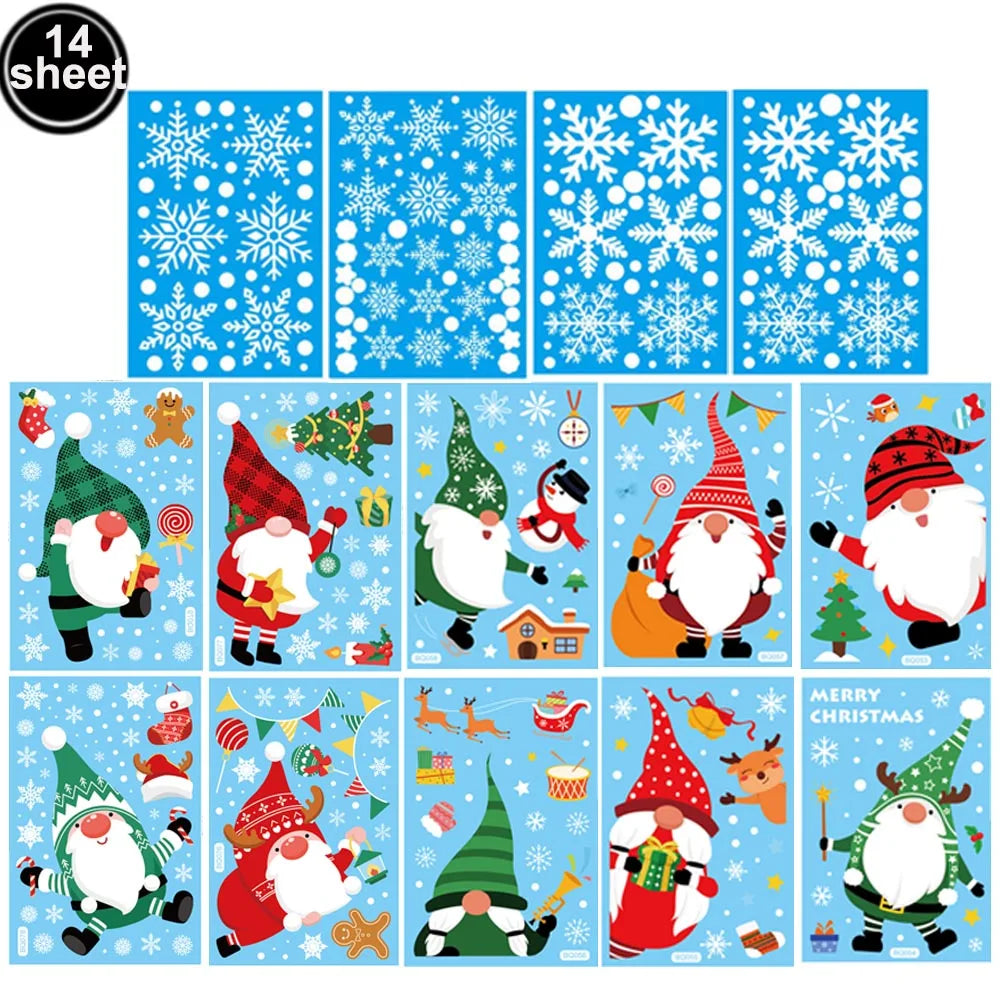 Christmas Window Stickers Santa Claus Reindeer Snowflake Static Window Clings Merry Christmas Glass Decals New Year Party Decors