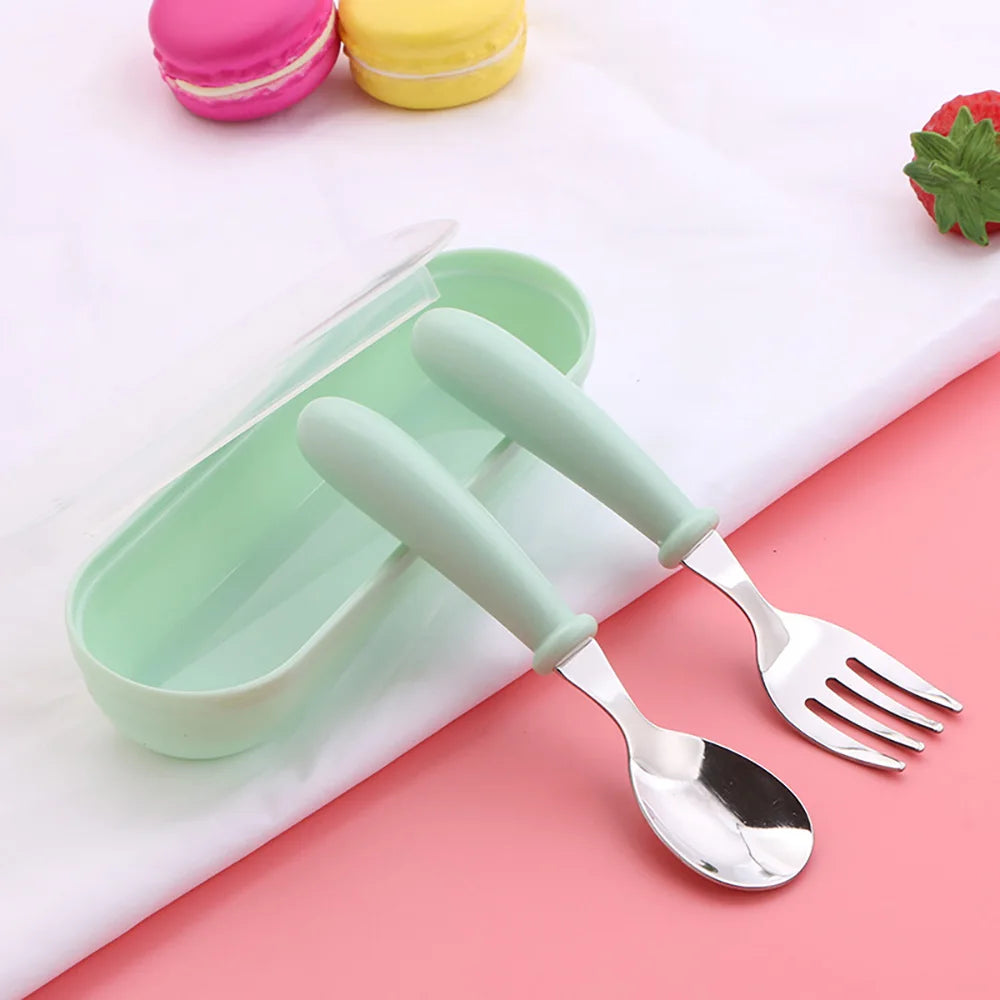 Baby two-piece gadget Tableware set Children's tableware Stainless steel toddler tableware Tableware Cartoon baby food feeding s