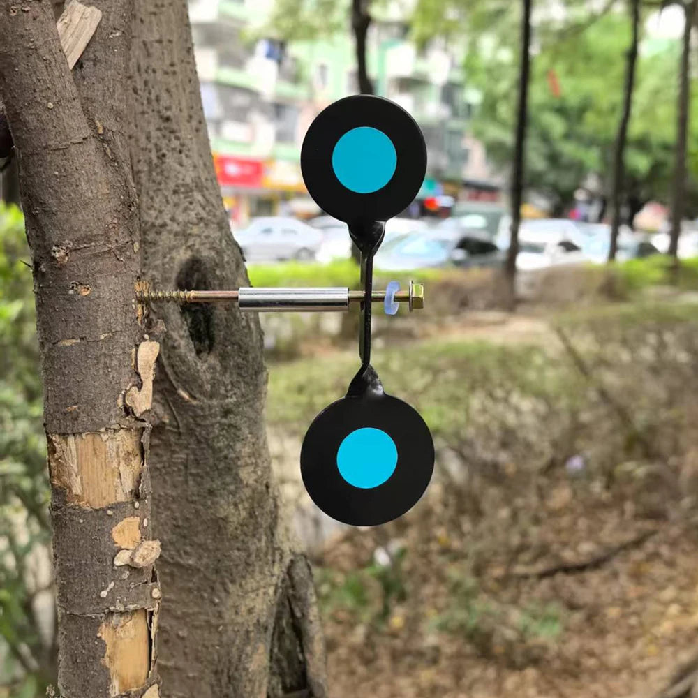 Thickened 3mm Indoor and Outdoor Slingshot Shooting Practice Double-Headed Round Target 360-Degree Rotating Steel Shooting Targe