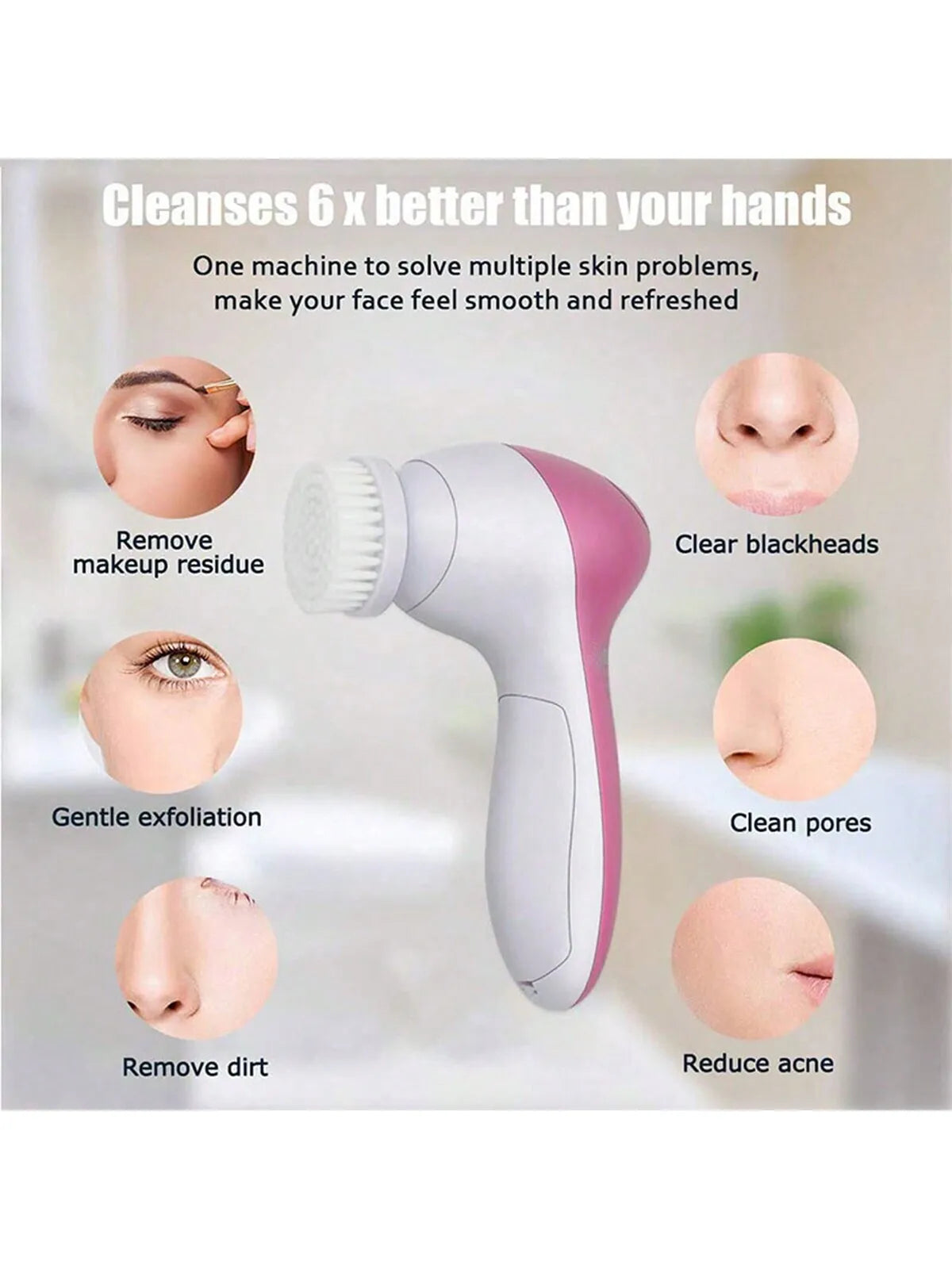Electric Facial Cleaner 5 IN 1 Face Cleansing Brush Wash Machine Spa Skin Care Massager  Battery-powered（Without battery）