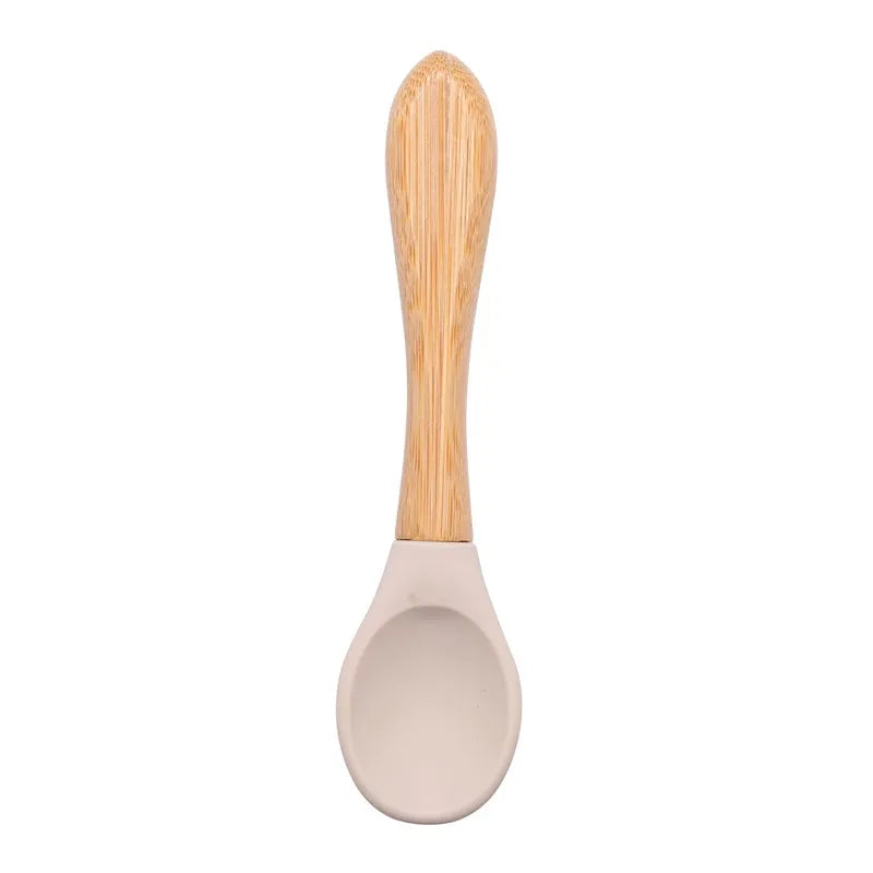 Baby Wooden Spoon Silicone Wooden Baby Feeding Spoon Organic Soft Tip Spoon BPA Free Food Grade Material Handle Toddlers Gifts
