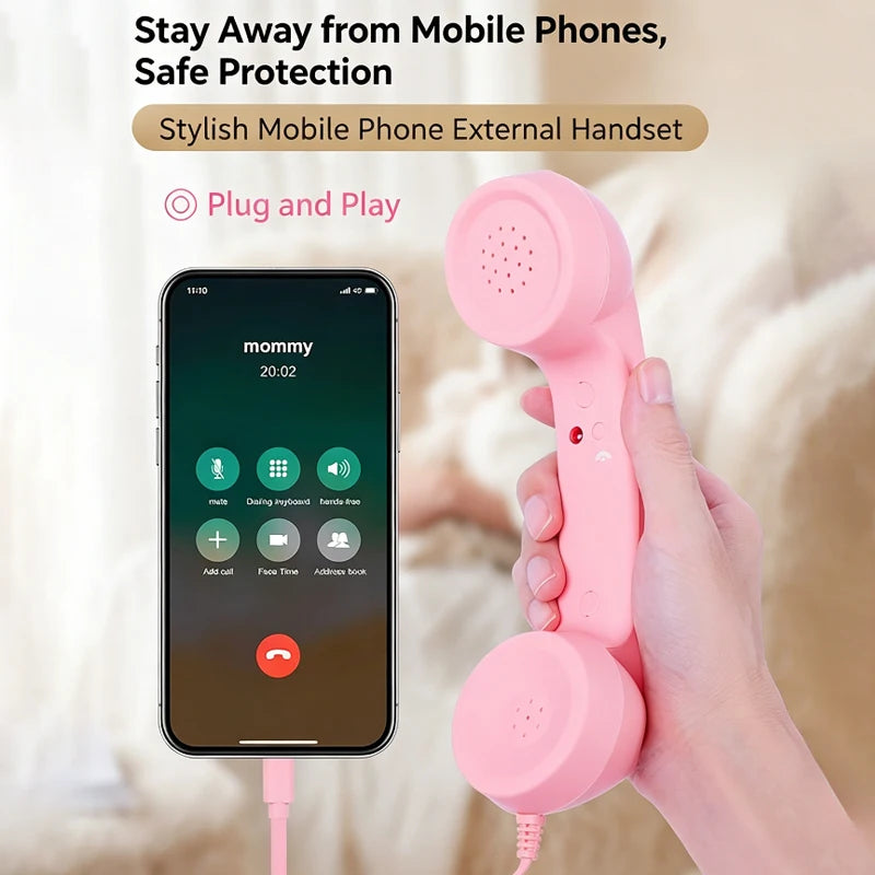 Retro Mobile Phone Handset Headphone Type-C Tangle Free Wire Landline Handle Receiver Telephone Style Handheld Phone Receiver