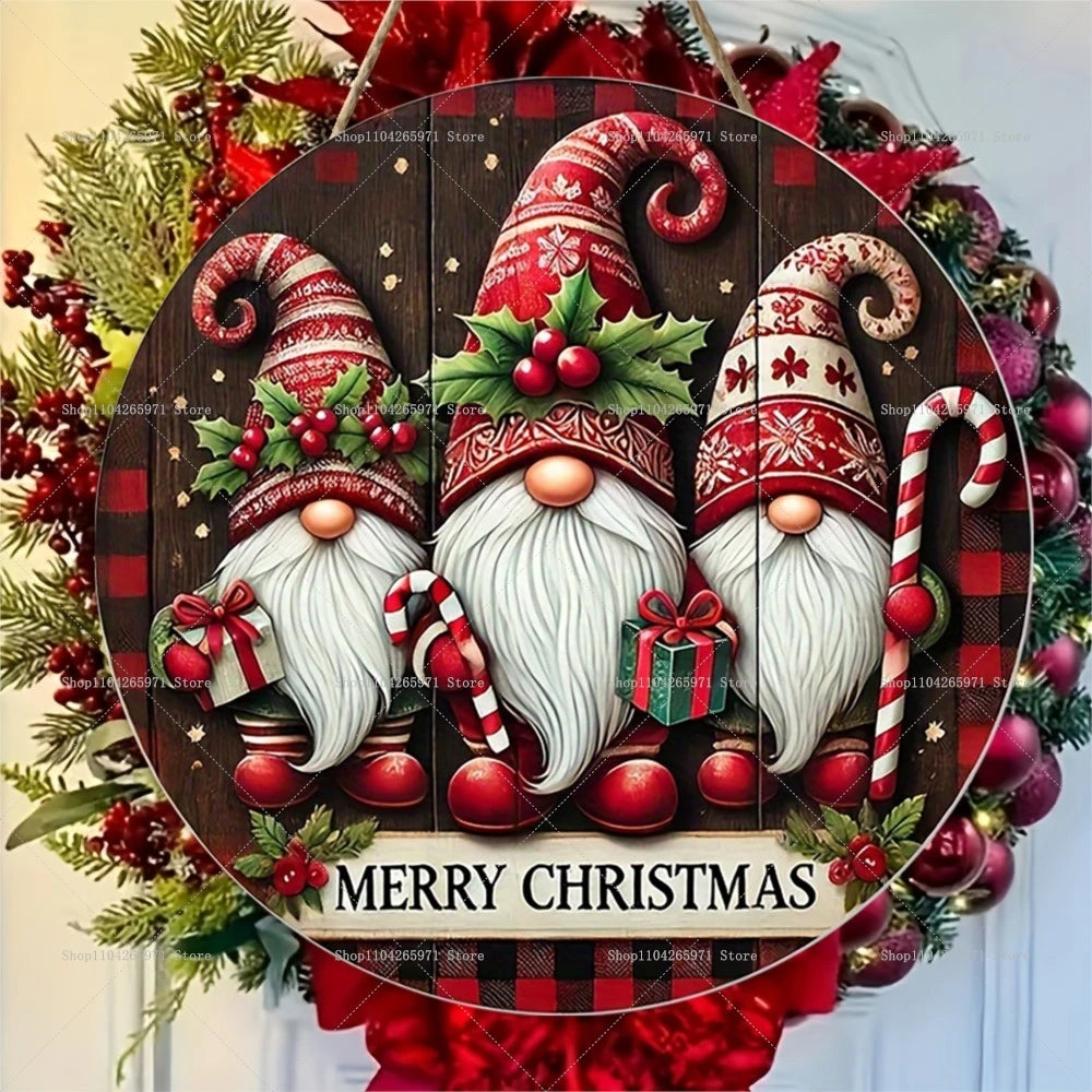 1pcs Merry Christmas Dwarf Wooden Ornaments Sign Dwarf Christmas Candy Cane Pattern Wooden Hanging Home Plaque Scene DecorSupply
