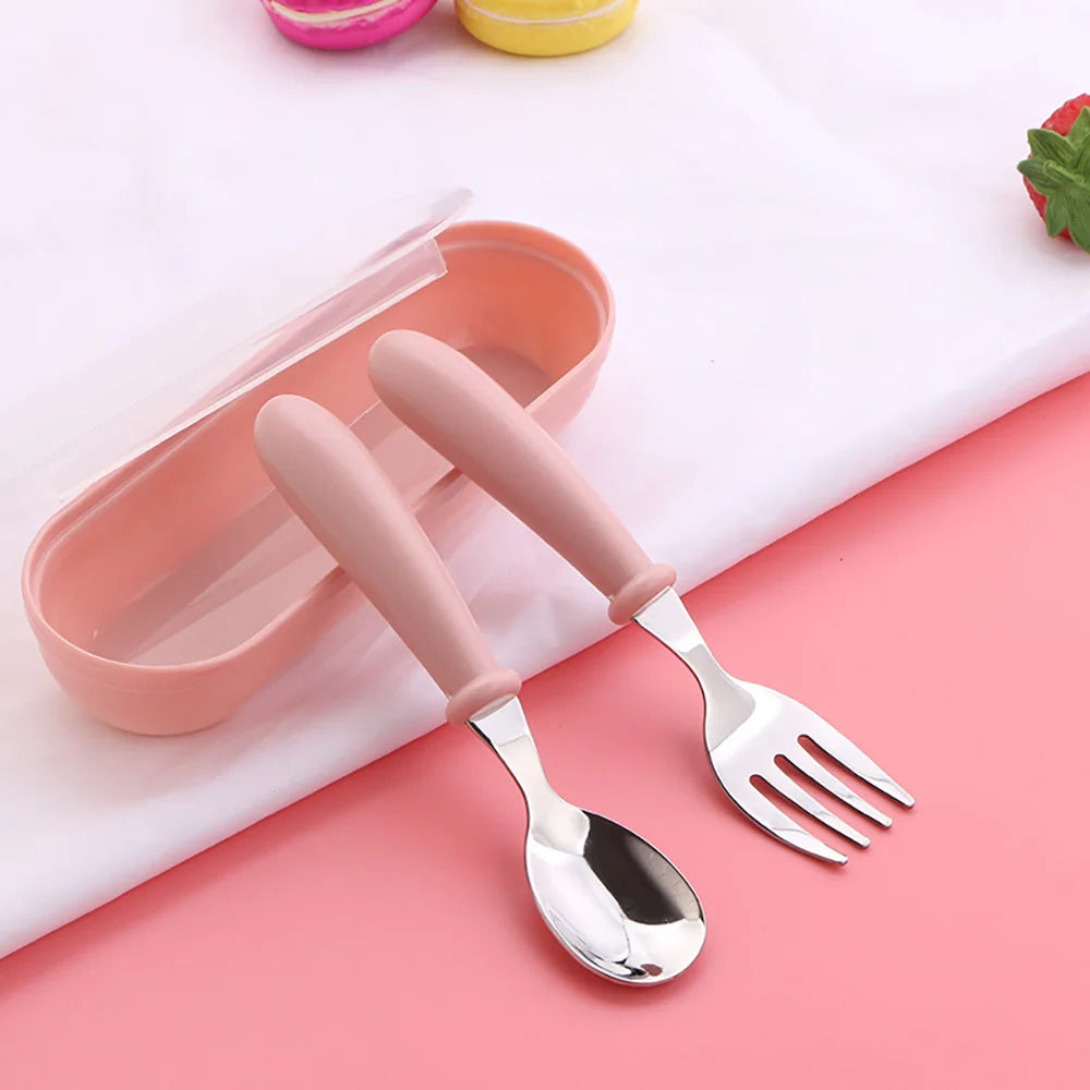 Baby two-piece gadget Tableware set Children's tableware Stainless steel toddler tableware Tableware Cartoon baby food feeding s