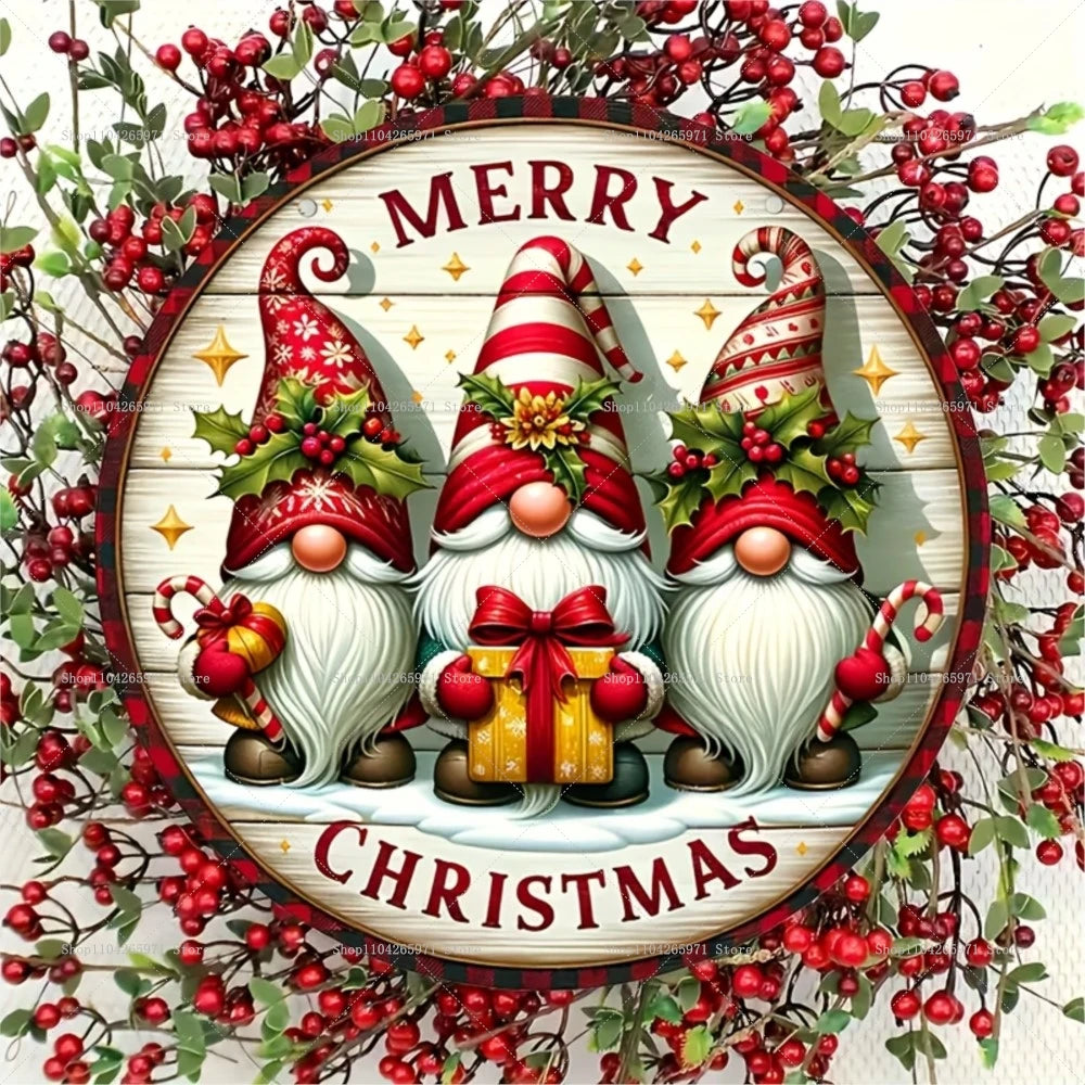 1pcs Merry Christmas Dwarf Wooden Ornaments Sign Dwarf Christmas Candy Cane Pattern Wooden Hanging Home Plaque Scene DecorSupply