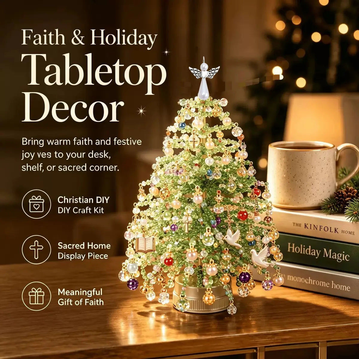 DIY Beaded Christmas Tree Kit 3D Crystal Bead Holiday Craft Set for Adults Colorful Beads Tabletop Tree Ornament Charms DIY Gift