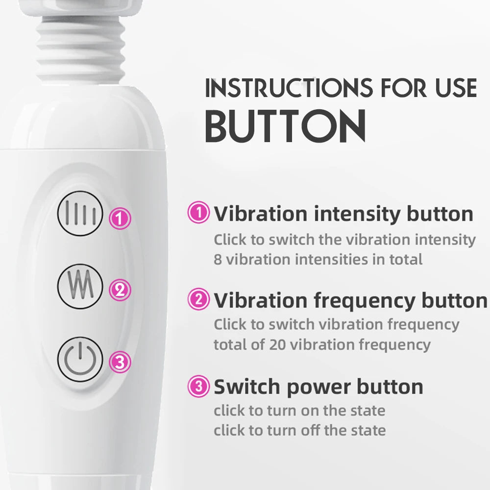 Electric Massager Stick 8 Intensity Levels 20 Vibration Modes Suitable for Neck, Foot, Head, Back Health Massage Gun Portable