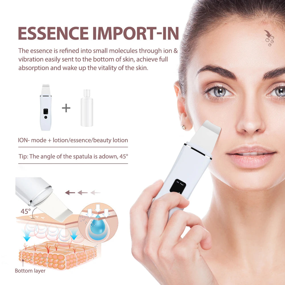 Ultrasonic Skin Scrubber EMS Deep Vibrate 4 Mode Facial Cleaner Shovel Face Scrubber Peeling Black Head Remover Facial Massager