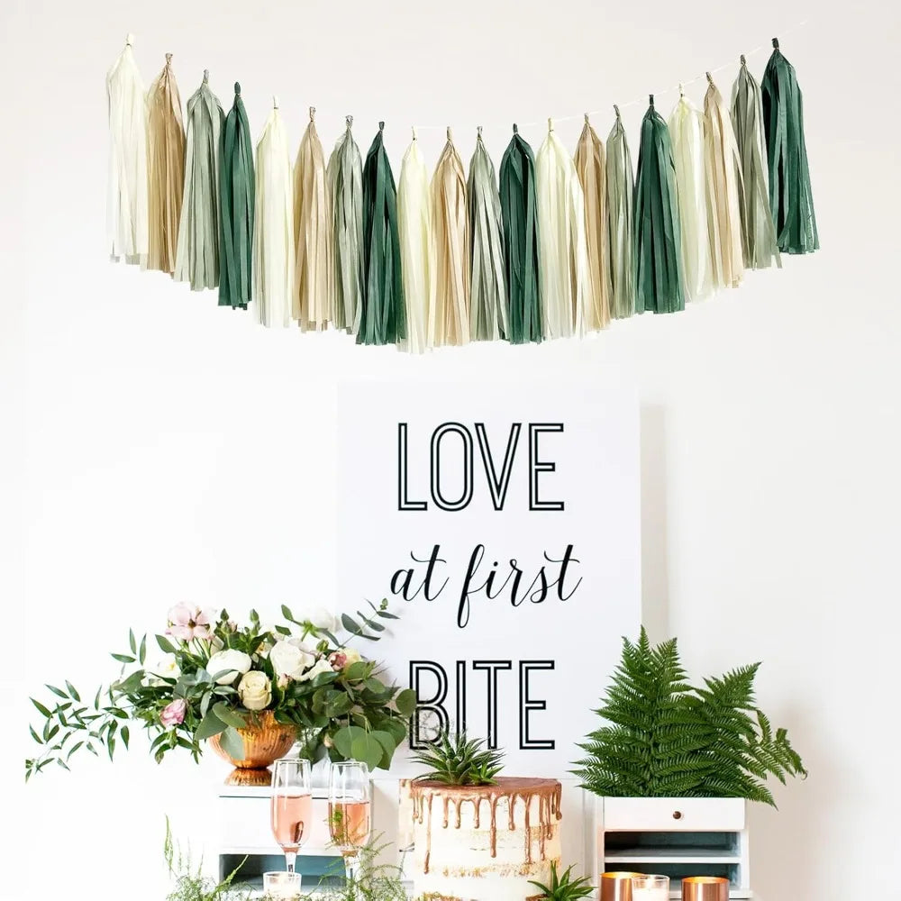 Green Birthday Party Decorations Paper Banner Circle Garland Hanging Swirl Paper Fans Lanterns Gold Balloons for Party Decor