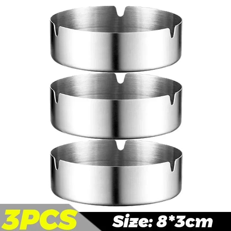 1-6Pcs Stainless Steel Ashtray Round Tabletop Ashtrays Storage Tray Portable Thickened Ashtray for Restaurant Hotel Bar Office