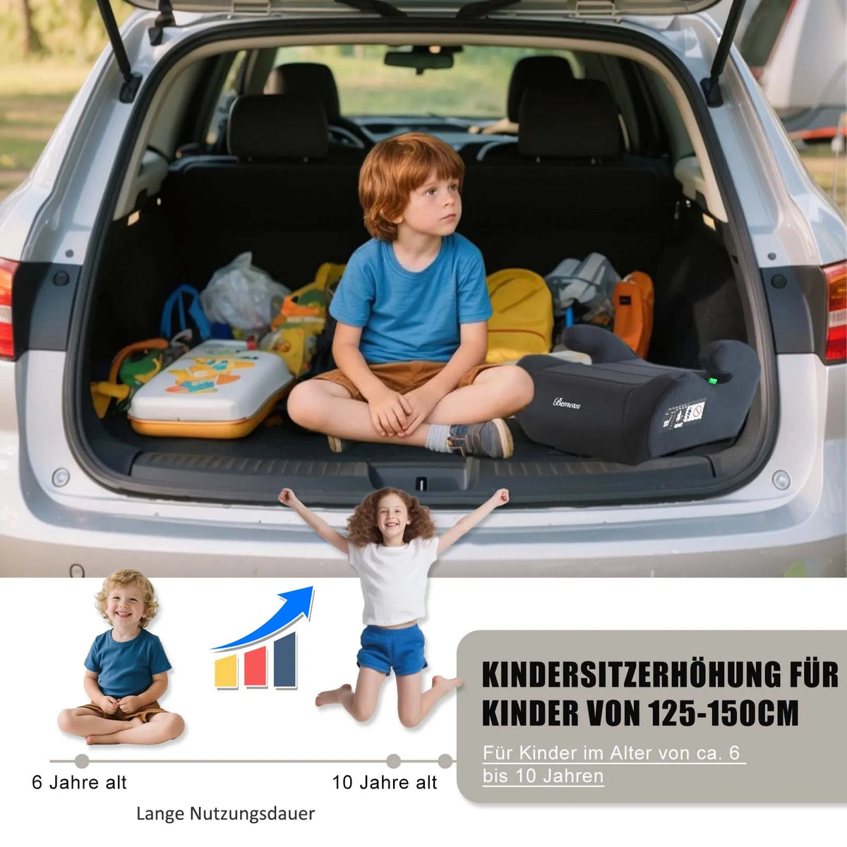 Child Car Safety Booster Seat, Compliant with i-Size UN ECE R129/03 Standard, Three-Point Safety Harness, Portable Child Safety Seat, Suitable for Ages 6-10 (Height 125-150 cm)