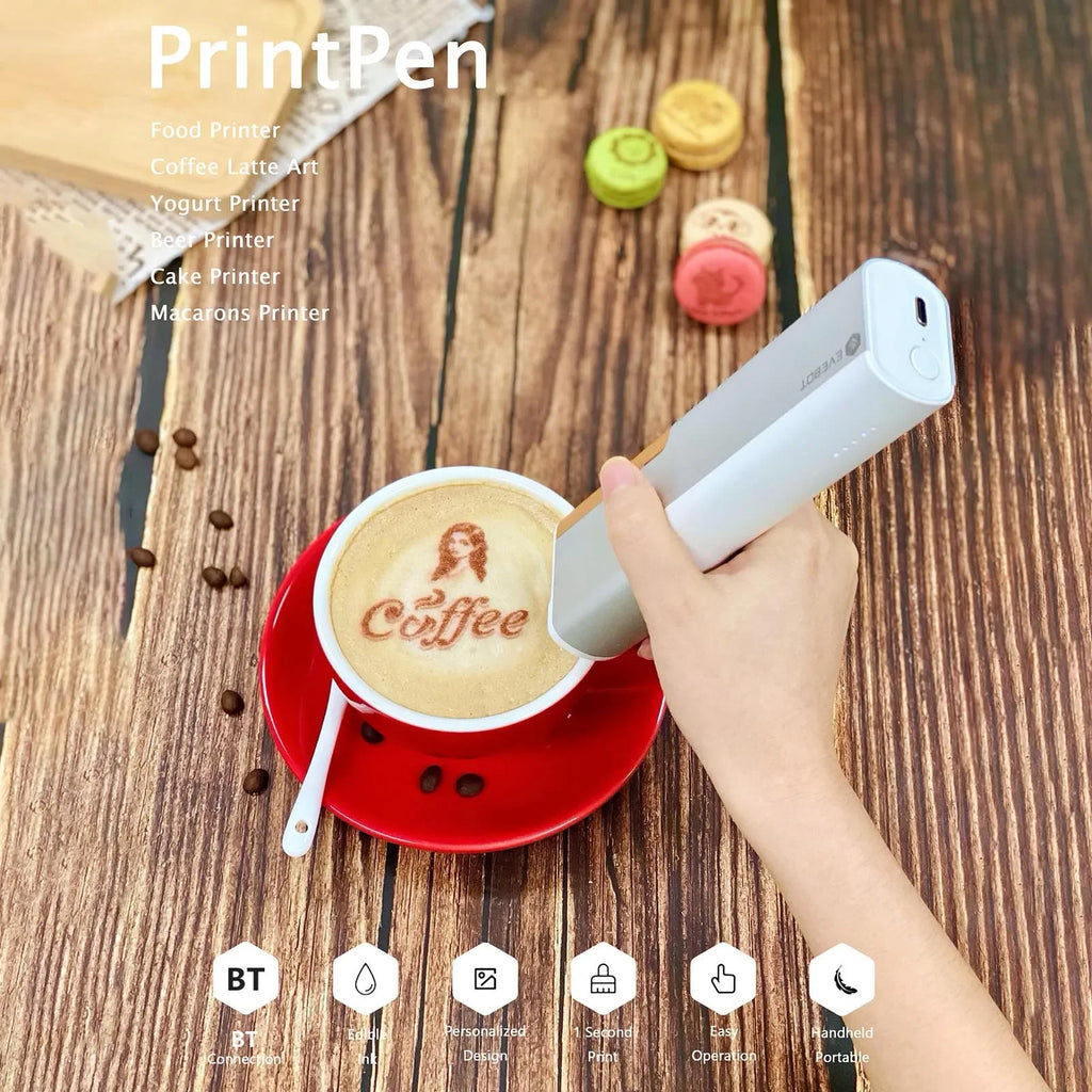Coffee Latte Inkjet Printer Handheld EVEBOT Printpen Print Art Coffee/Cake/Bread/Yogurt/fruit/Macaron Mini Printer