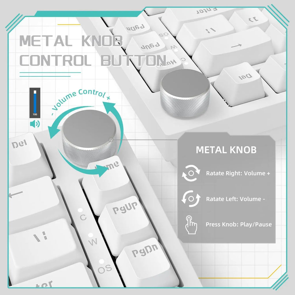 AJAZZ AK820 75% Wired Mechanical Keyboard: Hot-Swappable, RGB Backlit, Knob Control | For Office & Gaming