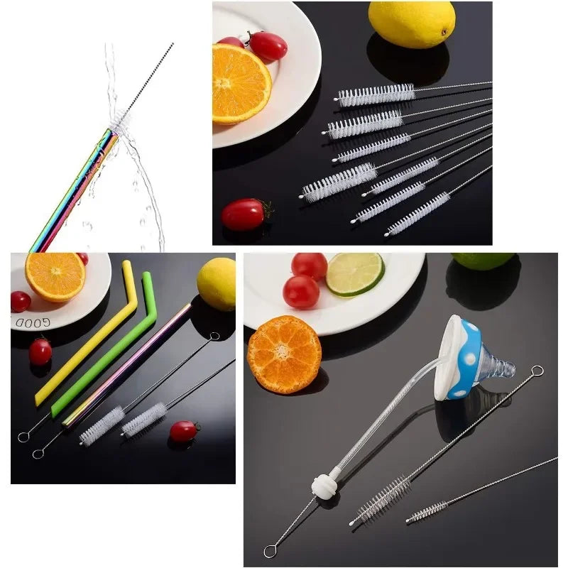 5/10pcs 6mm Drinking Straws Cleaning Brushes Stainless Steel Soft Hair Glass Tube Cleaner Reusable Straw Bottle Cleaning Tools